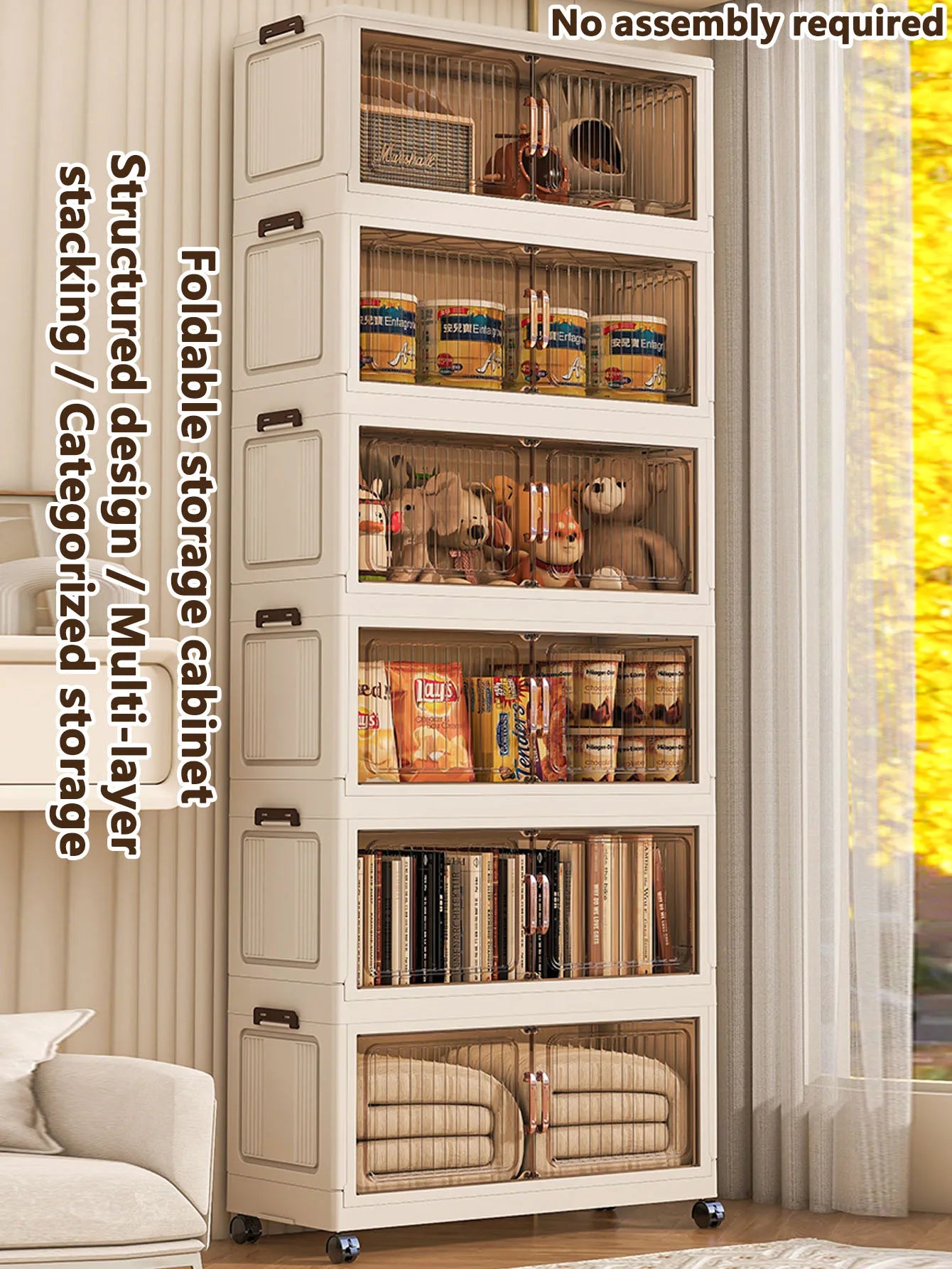 Installation-Free Foldable Storage Cabinet – Plastic Organizer for Kids’ Clothes & Snacks