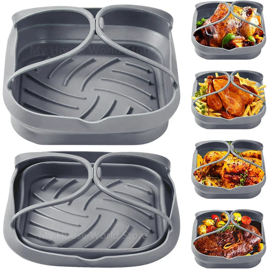 Silicone Baking Tray for Air Fryer Oven - Reusable Pizza and Fried Chicken Basket Molds - Grill Pan Accessories and Tool