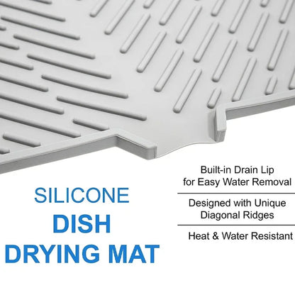 Large Silicone Dish Drying Mat | Hygienic, Non-Slip, Heat Resistant Pad Preventing Water Build-Up