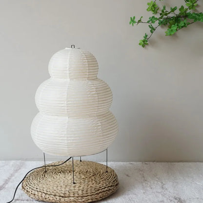 Japanese Akari Noguchi Yong Table Lamp - White Rice Paper Decorative Desk Light for Bedroom, Living Room, & Study