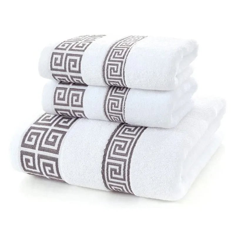 3-Piece Cotton Towel Set – 2 Hand Face Towels 35x75cm + 1 Bath Towel 70x140cm Soft Washcloth Gift Set