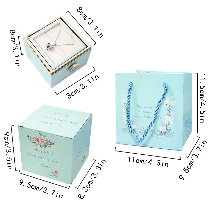 Rotating Eternal Rose Jewelry Box – Ring, Earrings, Necklace Storage, Perfect Wedding or Valentine’s Day Gift for Lovers