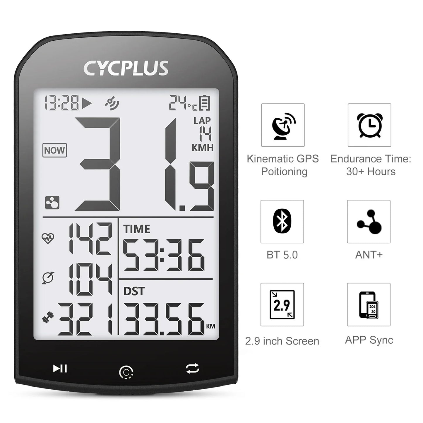 CYCPLUS M1 GPS Bicycle Computer - Bluetooth 5.0 & ANT+ Cycling Speedometer | Speed Meter Compatible with Garmin Zwift | Bike Accessories