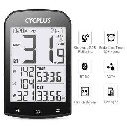 CYCPLUS M1 GPS Bicycle Computer - Bluetooth 5.0 & ANT+ Cycling Speedometer | Speed Meter Compatible with Garmin Zwift | Bike Accessories