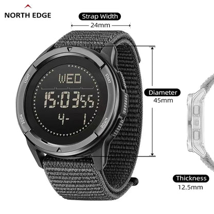 NORTH EDGE ALPS 45MM Men's Outdoor Sports Watch Waterproof Compass Metronome Carbon Fiber Case Nylon Strap