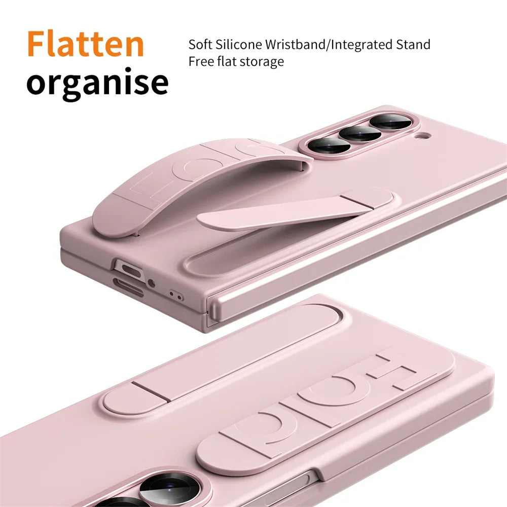 Luxury Wristband Case for Samsung Galaxy Z Fold 3-7 – Invisible Bracket Silicone Cover with Hand Strap & Folding Stand