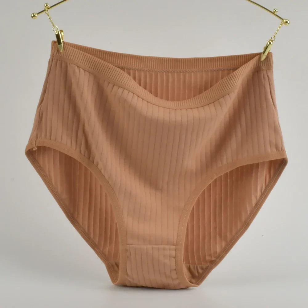 Soft High Waist Cotton Panties – Breathable Plus Size Women’s Underwear, Striped Lingerie Briefs