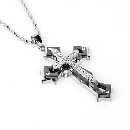 Stainless Steel Cross Pendant Necklace – Jesus Catholic Christian Amulet Jewelry for Men & Women, Religious Fashion Gift
