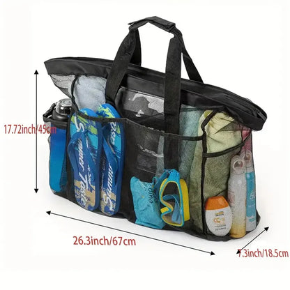 Extra Large Beach Bag - Lightweight, Waterproof, Foldable with Mesh Straps, Zippered Pockets & Fixed Shoulder Straps