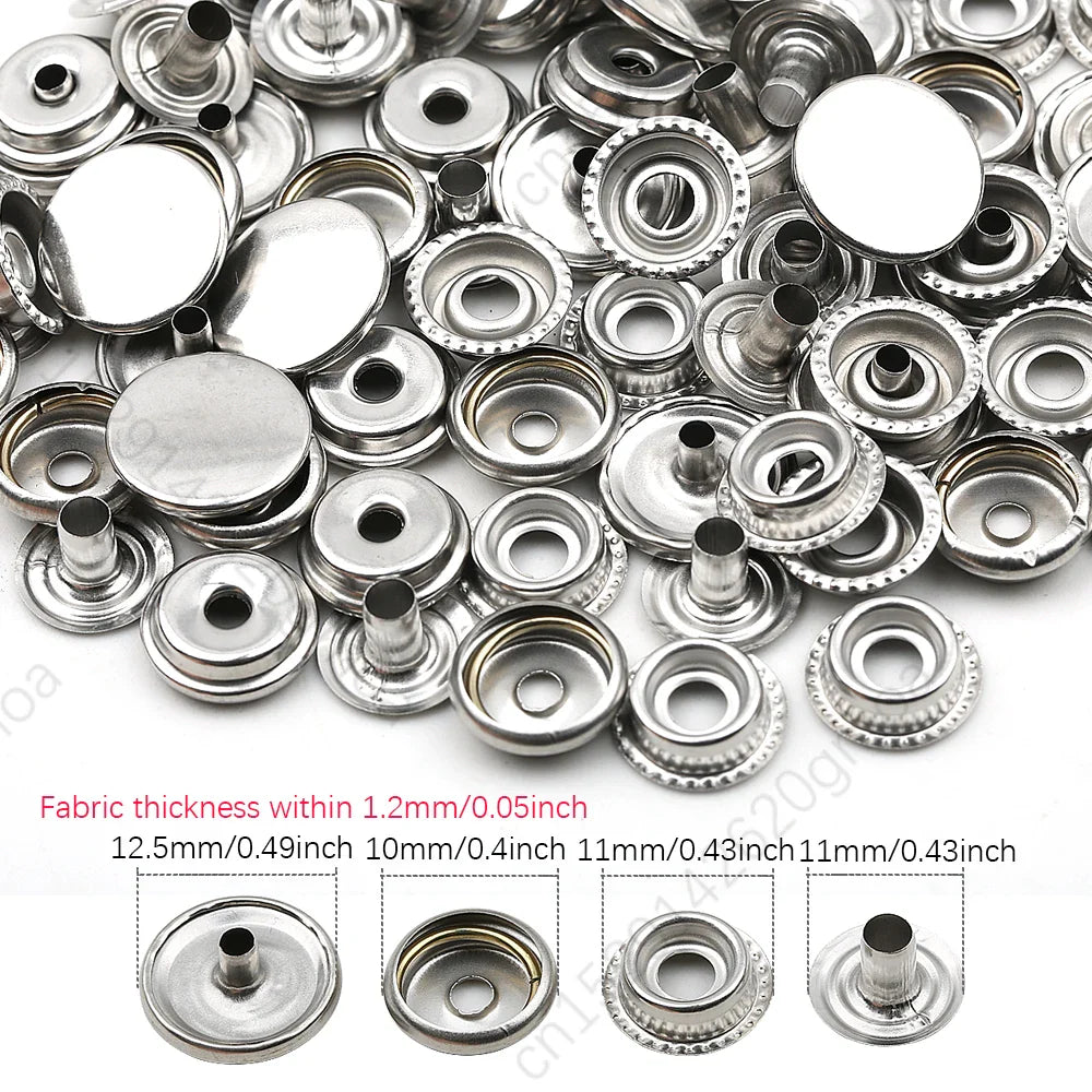 10mm, 12.5mm & 15mm Stainless Steel Snap Fasteners – Sewing Buttons for Clothing, Jackets & Leather Crafts