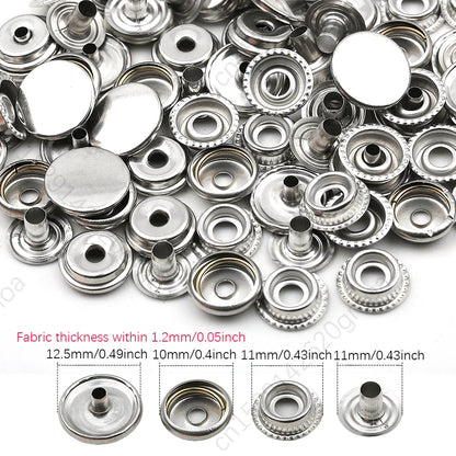 10mm, 12.5mm & 15mm Stainless Steel Snap Fasteners – Sewing Buttons for Clothing, Jackets & Leather Crafts