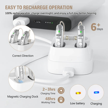 Rechargeable USB Hearing Aid – Behind-the-Ear Sound Amplifier, Noise Cancelling, Elderly Deaf Care with Charging Case