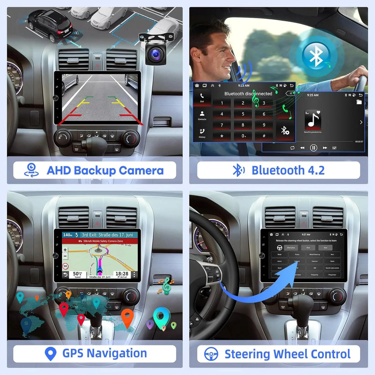 10 Inch Android 15 Car Stereo - Universal Double DIN Rotatable Touchscreen with Wireless CarPlay, GPS, Bluetooth, WiFi & Backup Camera Support