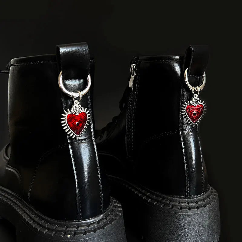 2PCS Enamel Rose Flowers & Hearts Martin Boots Shoes Buckles - Gothic Turkish Evil Eye Shoes Accessories, Lucky Jewelry