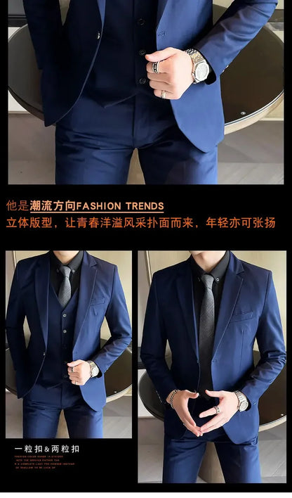 Men’s 3-Piece Suit 6XL — Blazer, Vest & Trousers, Italian Style Fashion Business Wedding Formal Gentleman Dress