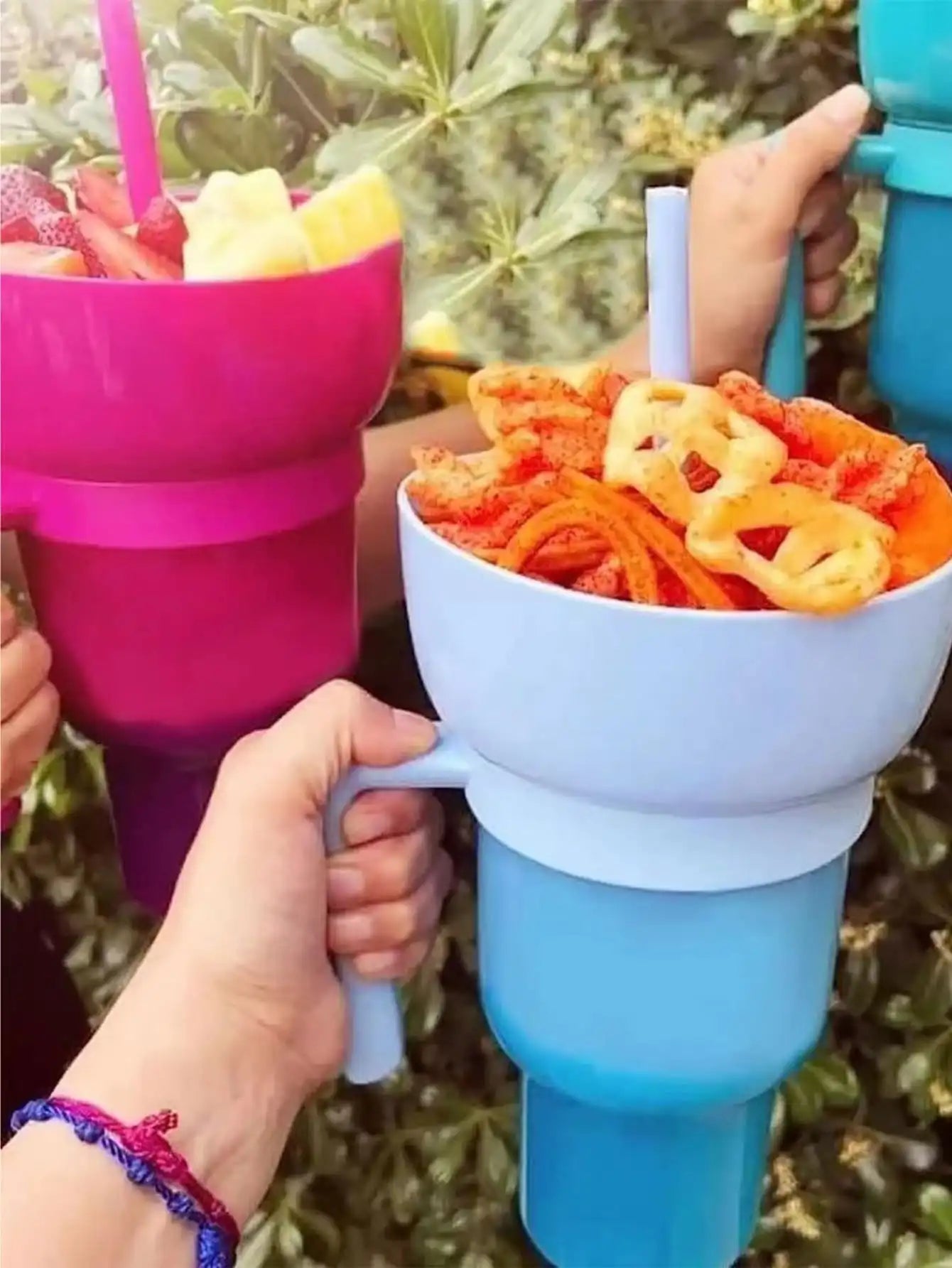 Creative All-in-One Popcorn Snack and Drink Cup with Handle - Water Cup and Straw Cup Combo