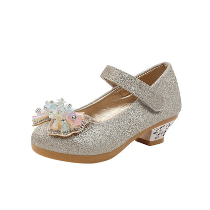 Children's Princess Dress Shoes - Leather Bowtie High Heels for Girls' Parties & Casual Wear