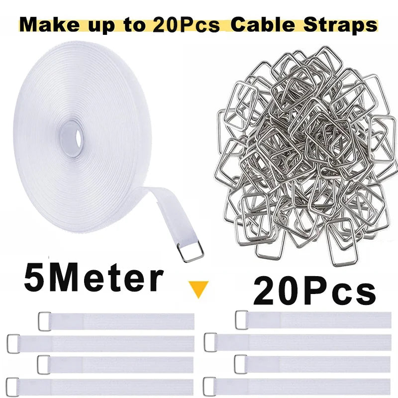 5M Hook & Loop Cable Straps with 20 Buckles – Adjustable Cut-to-Length Nylon Cinch Straps for Cable Organization