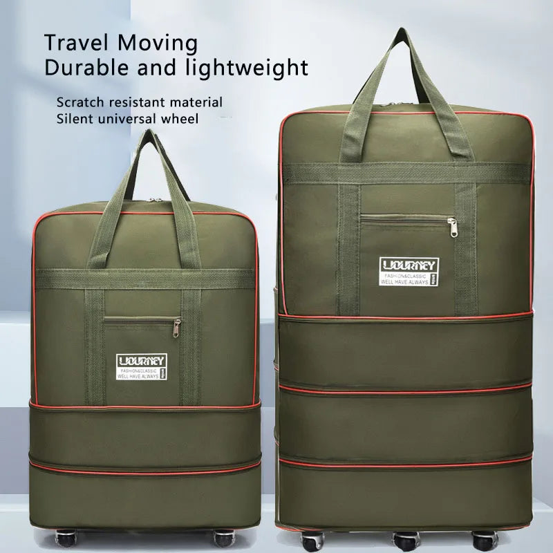 Folding Travel Bag with Swivel Wheels – Large Capacity Telescopic Luggage Storage Box for Overnight Trips & Travel