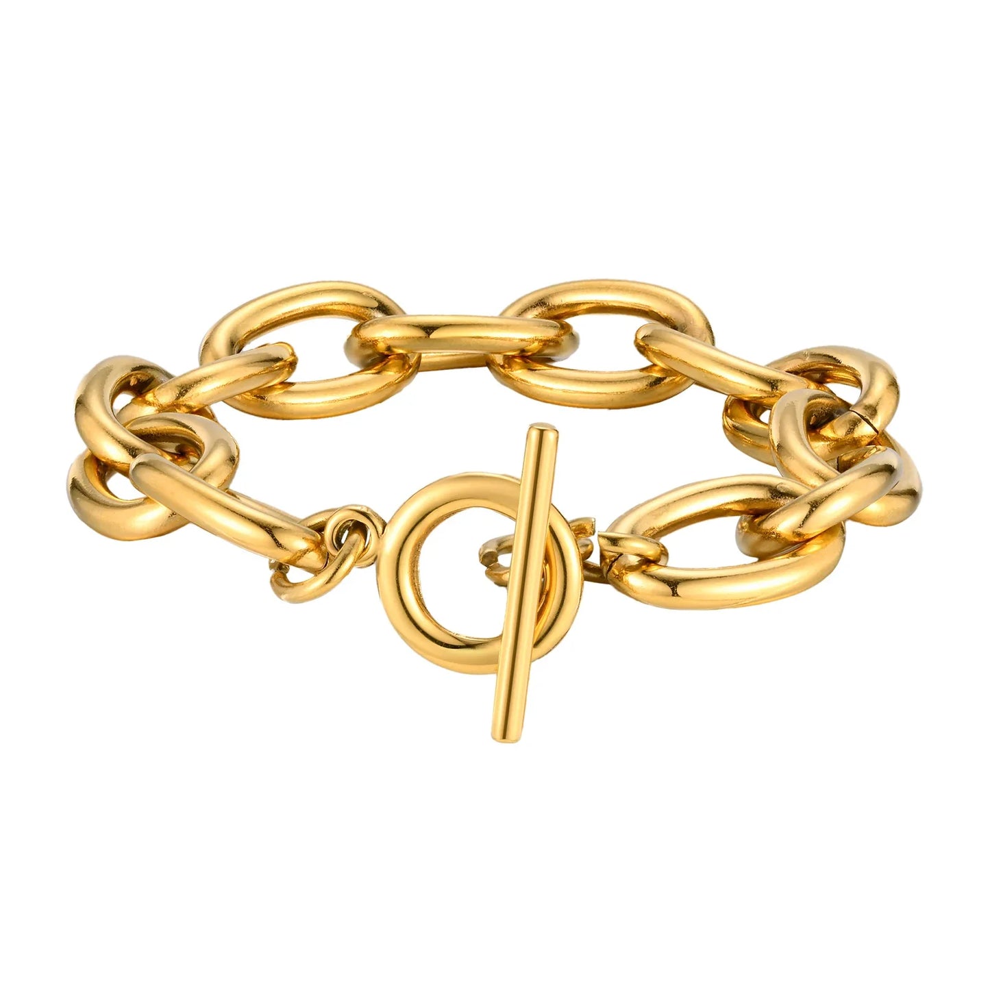 Women’s Chunky Gold Toggle Chain Bracelet – Stainless Steel OT Buckle Link Bracelet, Tarnish-Free Bold Fashion Jewelry
