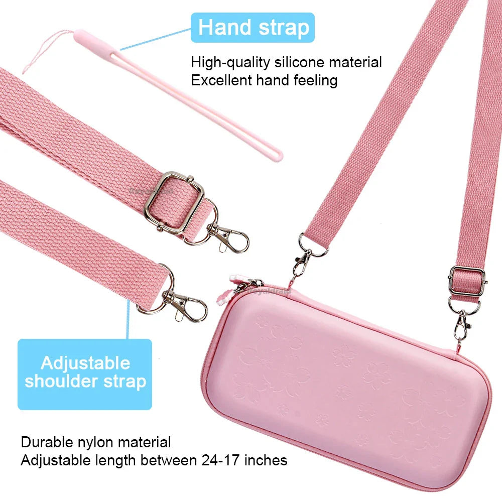 Pink Sakura Flower Shell Portable Carry Bag: For Switch OLED PU Waterproof Pouch Case Storage Cover Box for Nintendo Switch