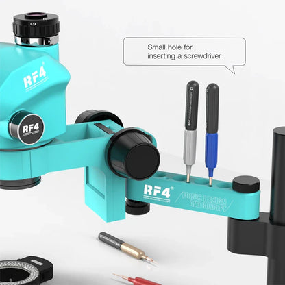 RF4 Trinocular Stereo Microscope Set – 360° Rotation Articulating Arm Stand, Phone Soldering & PCB Repair, Model RF7050TVPRO-F019