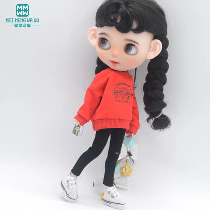 Blythe Doll Clothes – Fashion Tops, Black & White Shirts with Jeans & Plaid Pants for Azone OB22/OB24 Dolls