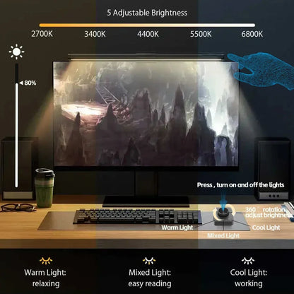 LED Monitor Light Bar, RGB Computer Screen Hanging Light, Atmosphere Table Lamp for Work, Study, Reading & Gaming, 44cm Dimming Lighting