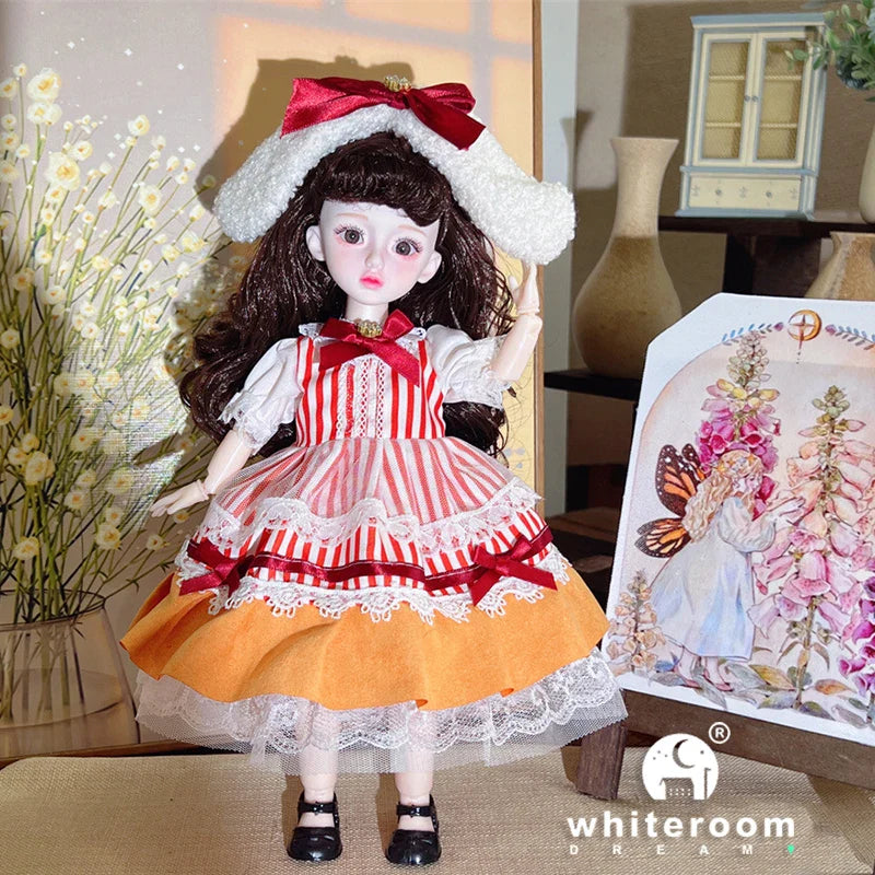 30cm 1/6 BJD Ball Jointed Doll – Starry Gray Eyes with Lolita Fashion Dress, DIY Toy Gift for Girls