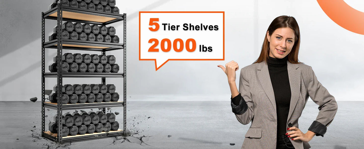 5-Tier Garage Shelving Unit – Heavy Duty Metal Storage Shelves, 2000LBS Capacity for Warehouse