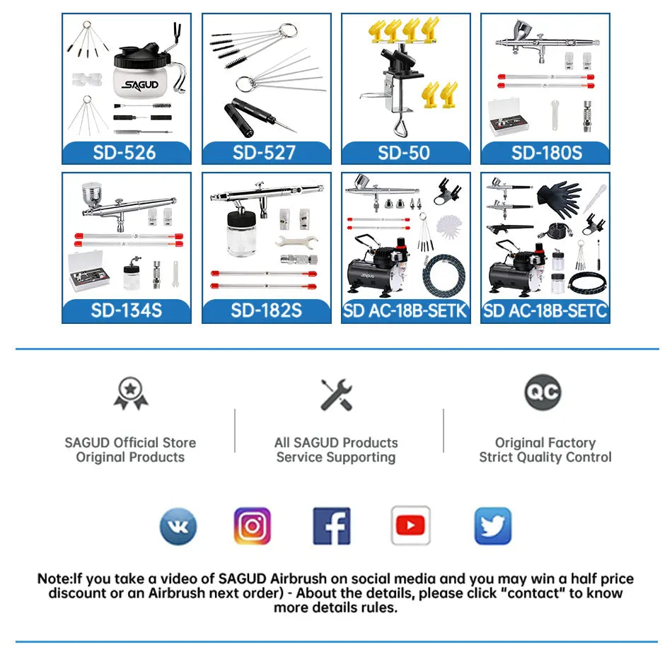 SAGUD Airbrush Quick Disconnect Kit – 1/8" Quick Release Fitting Adapter with 4 Extra Connectors for Hose & Airbrush Parts
