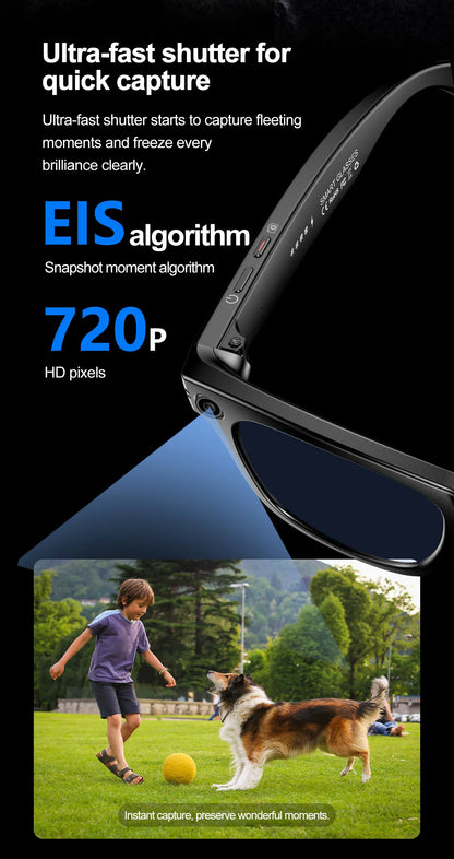 Smart AI Glasses — Video Recording, Photo Recognition, Translation, Bluetooth with 260mAh Battery, IP65 Waterproof