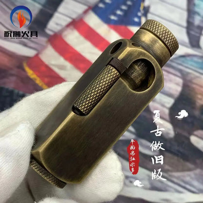 Handmade Brass Carved Trench Kerosene Lighter – Vintage Flamidor Gasoline Lighter, Heavy Men's Smoking Gift Collection