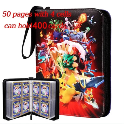 400PCS Pokémon Album Binder – PU Zipper Photo Card Holder for Trading Cards, Letters, and Collectible Hobby Folder