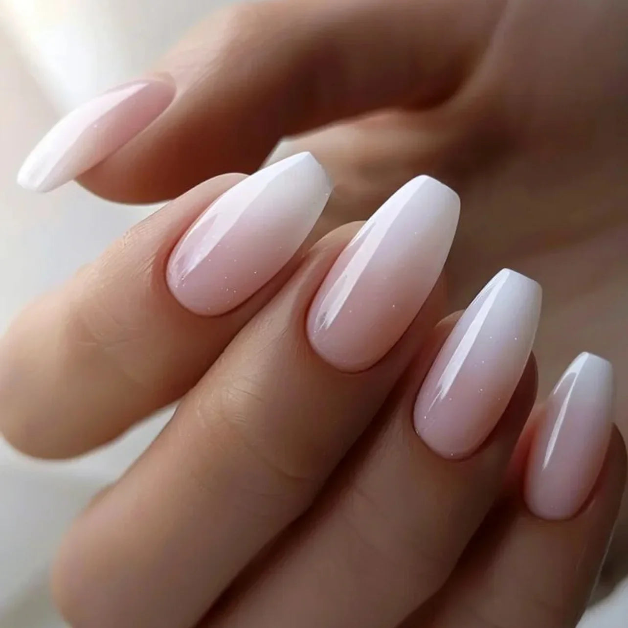24Pcs Square Press On Nails - Nude White Gradient French False Nail Tips with Full Cover Short Design