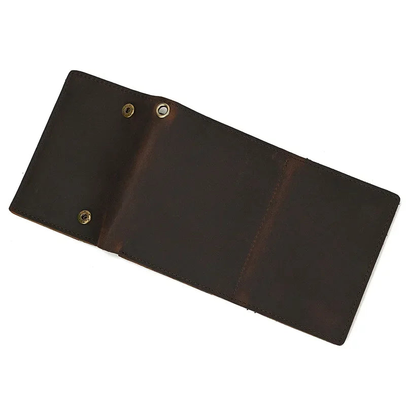 Men's Genuine Leather Short Wallet with Chain – Zipper Clutch, Trifold Purse, Card Holder & Coin Purse for Men