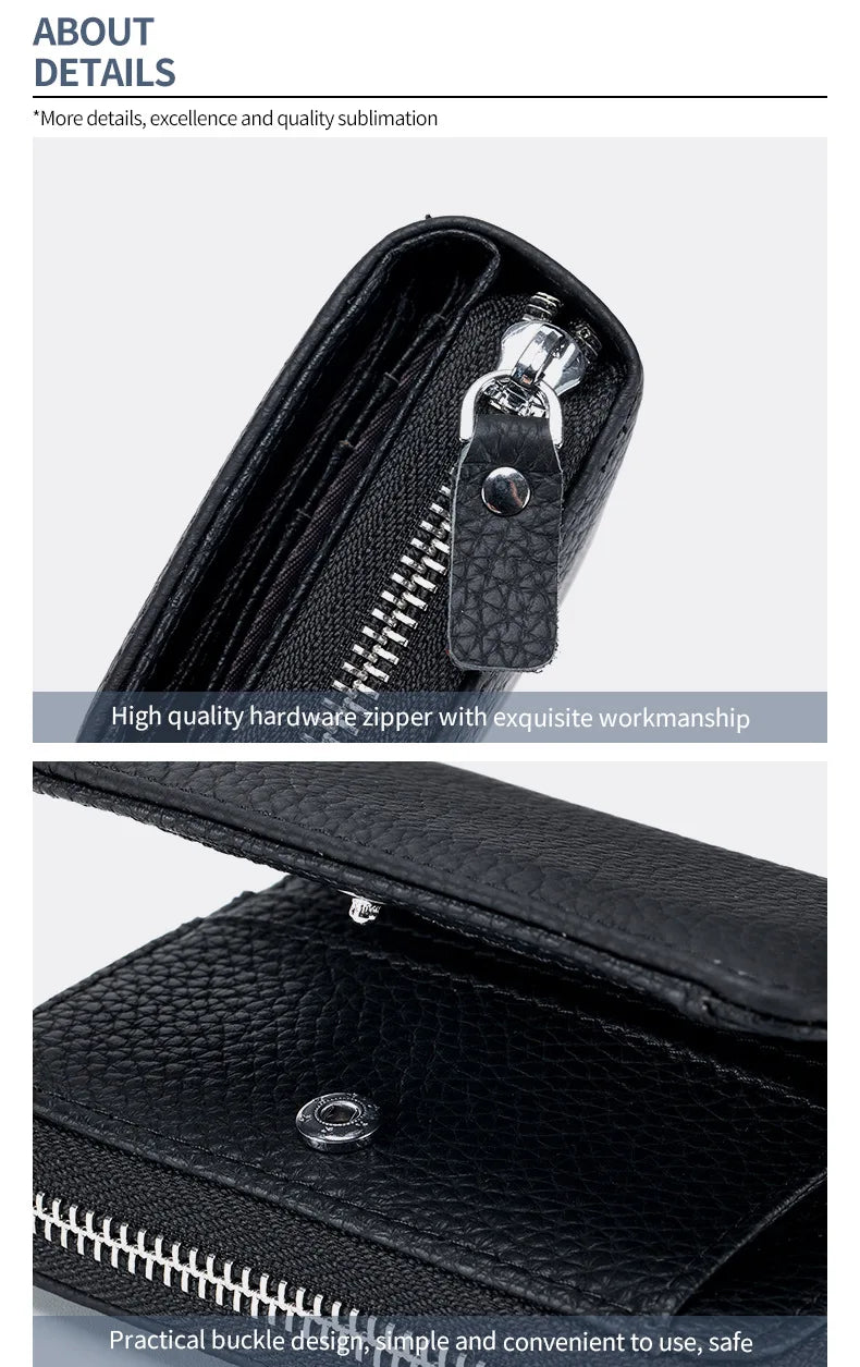 Genuine Leather RFID Short Wallet – Cowhide Card Holder Mini Coin Purse & Key Pouch for Men and Women