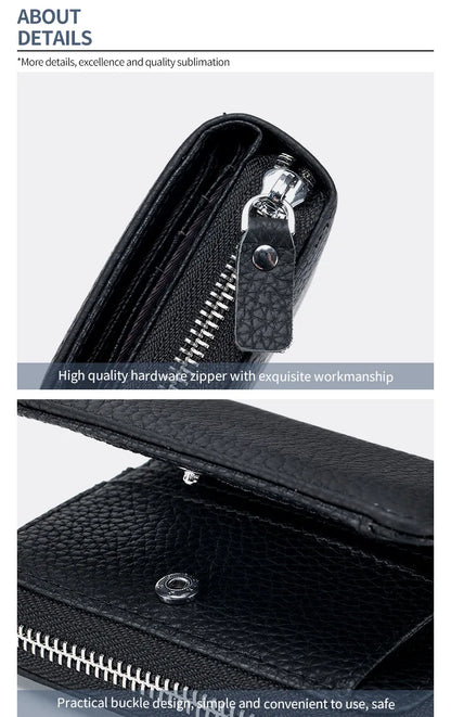 Genuine Leather RFID Short Wallet – Cowhide Card Holder Mini Coin Purse & Key Pouch for Men and Women