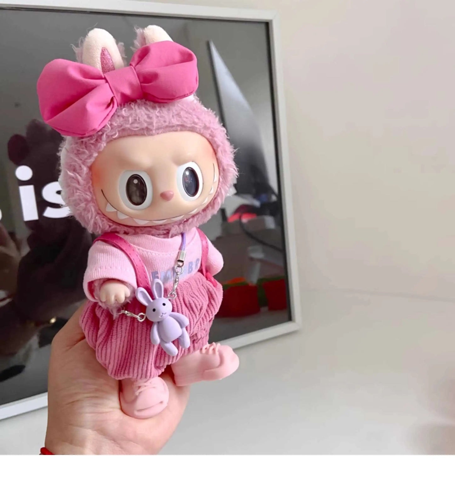 Original 17cm Labubu Doll Clothes — Macaron Cute Outfit with Hair Accessories, DIY Plush Doll Gift