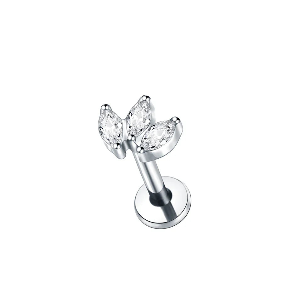 Titanium CZ Tragus & Helix Stud – Internally Threaded Labret Lip Ring Piercing Earring (1PC)