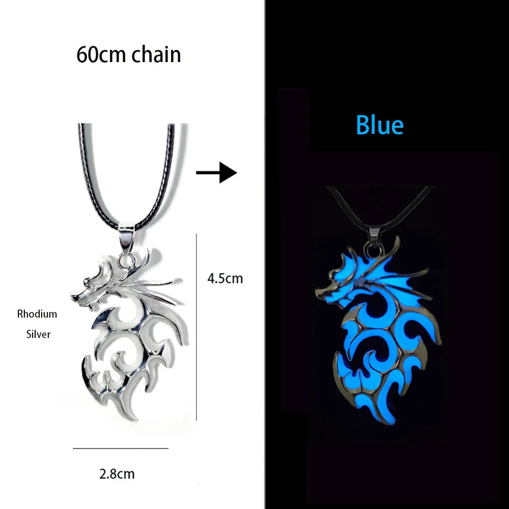 Hip-Hop Rock Dragon Necklace – Stainless Steel Chain with Luminous Alloy Pendant, Glow-in-the-Dark Night Dance Jewelry