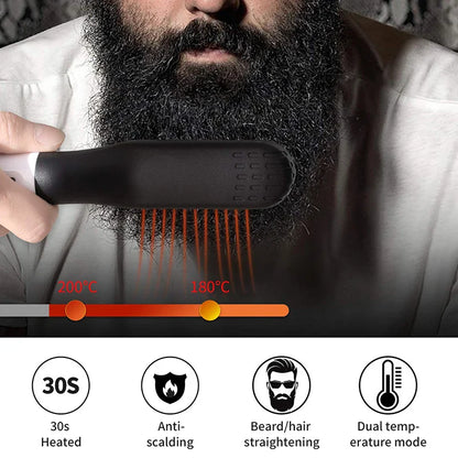 Electric Hot Comb Straightener: Negative Ion Heating Brush for Quick Beard Hair Styling - Wet/Dry Use, Men's Hair Styler
