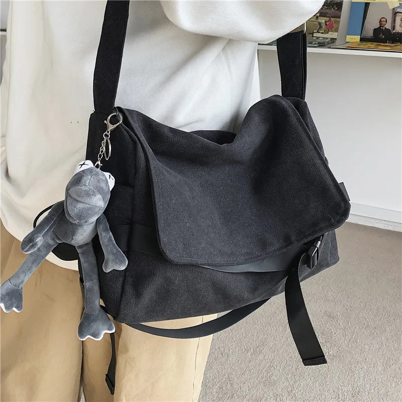 Canvas Messenger Bag – Large Capacity Shoulder Crossbody Handbag for Women, Men & Students, Fashion School & Daily Use