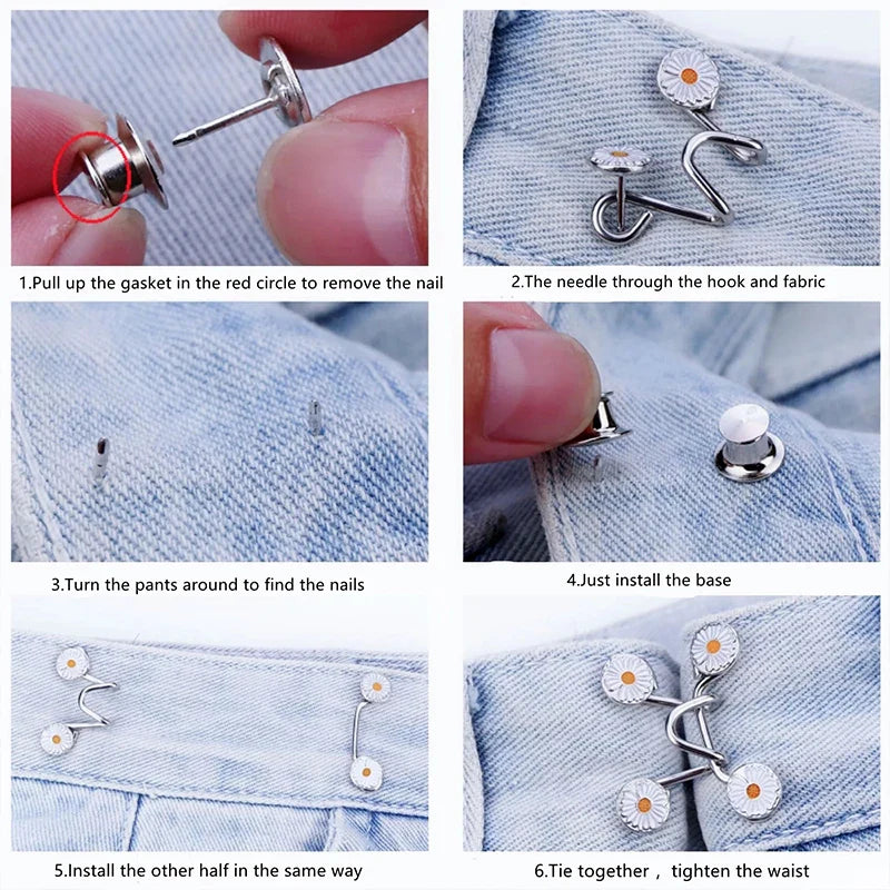 Adjustable Waist Buckle Brooch: Alloy Pins with Faux Pearl - Versatile Snap Button Detachable Jeans Accessory