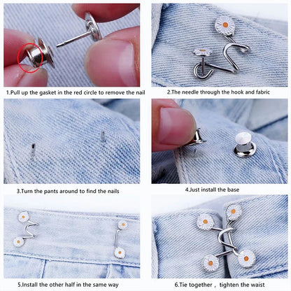 Adjustable Waist Buckle Brooch: Alloy Pins with Faux Pearl - Versatile Snap Button Detachable Jeans Accessory