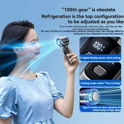 2025 Portable Hanging Ice Pack Neck Fan – High-Speed Folding Handheld Fan with 100-Speed Infinitely Adjustable Cooling for Outdoor Use