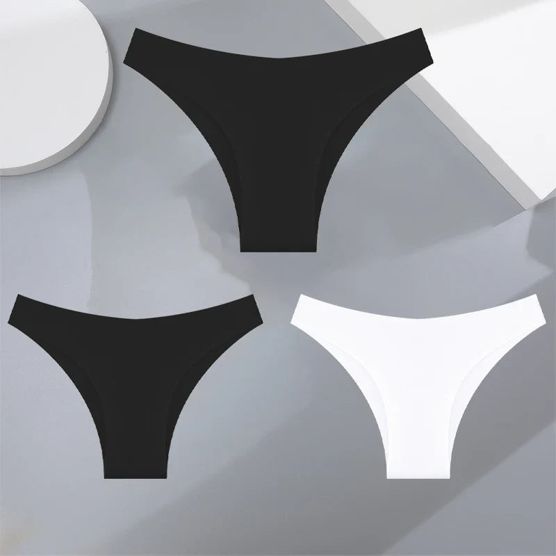 3Pcs Ultra-Thin Seamless Silk Women’s Panties – Sexy Low-Waist Stretch Bikini Briefs, XS-XXL