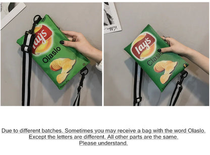 Funny Potato Chips Crossbody Handbag: Canvas Shoulder Bag with Mini Cartoon Printing - Girl Envelope Bags, Cute Purse for Women