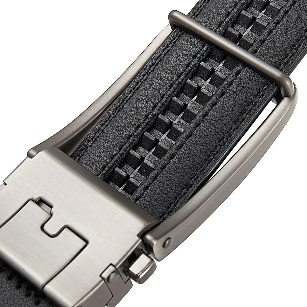 Genuine Leather Men's Click Belt – Luxury Designer Automatic Buckle for Jeans, High-Quality Waist Strap
