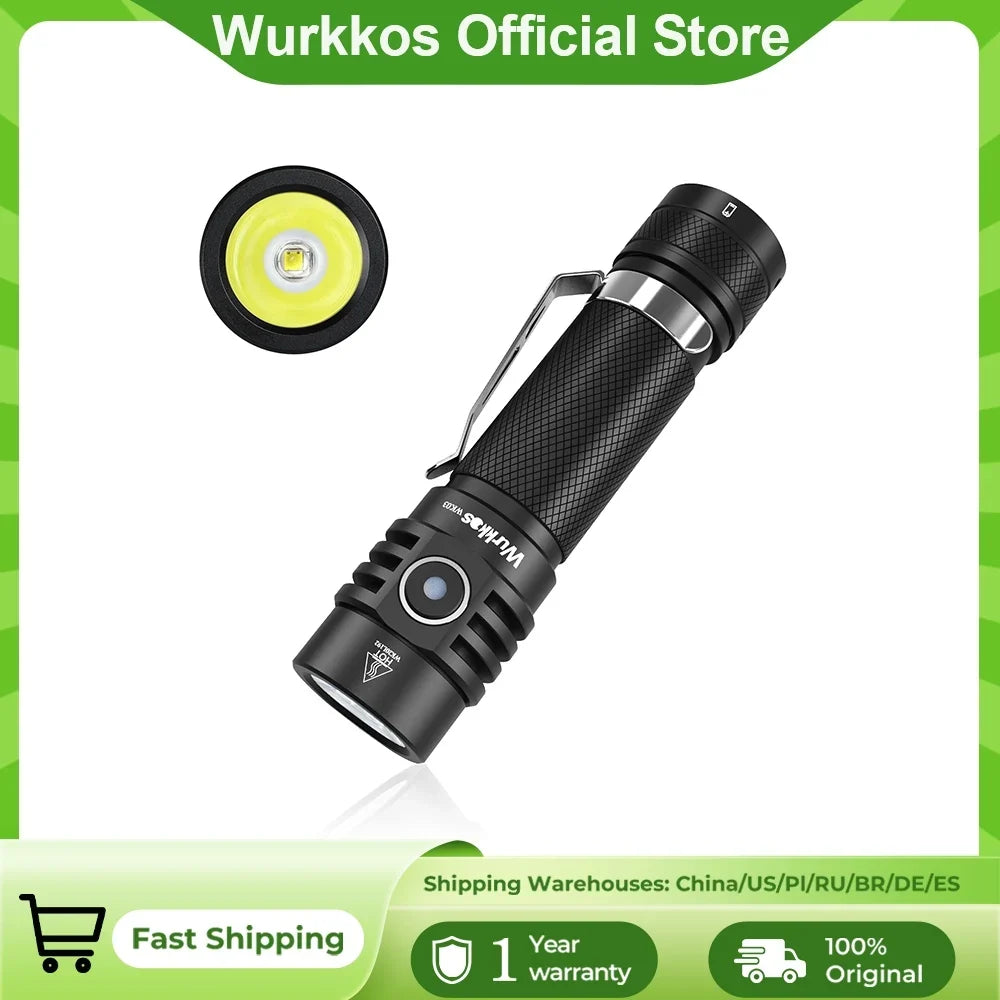 Wurkkos WK03 1800LM LED Flashlight - USB-C Rechargeable 18650 Torch with SST40, IP68 Waterproof for Hiking & Camping